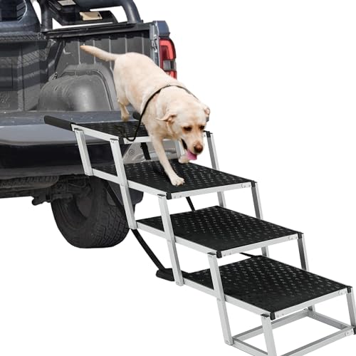 Portable Dog Stairs for Large Dogs, Foldable Aluminum Lightweight Pet Ramps,Accordion Pet Ladder Dog Car Steps with Non-Slip Surface for High Beds, Trucks, Cars and SUV, Supports up to 200 lbs