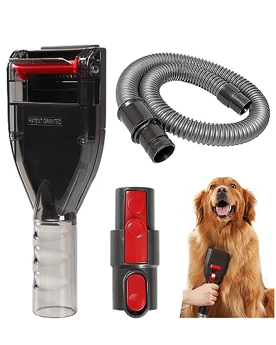 Portek Pet Grooming Brush Kit for Dyson, Dog Hair Vacuum Attachment for V7 V8 V10 V11 V12 V15 V6 Outsize Animal, Shedding Groom Tool with Extension Hose, Adapter and Strap Trigger Lock