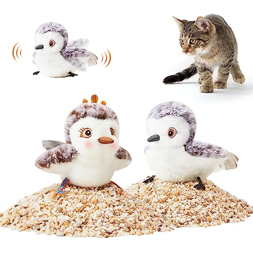 Potaroma Cat Toys 2 Pcs Flapping Sandpiper Pair-Mate, Lifelike Birds Chirp, Chargeable Touch Activated Kitten Toy Interactive Cat Kicker Exercise, Catnip Toys for All Breeds