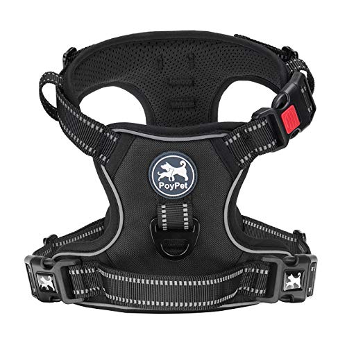 PoyPet Dog Harness No Pull, Reflective Vest Harness with Front & Back 2 Clips and Easy Control Handle for Small Medium Large Dog (XS, Black)