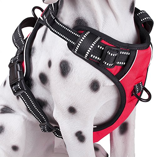 PoyPet No Pull Dog Harness, Reflective Comfortable Vest Harness with Front & Back 2 Leash Attachments and Easy Control Handle Adjustable Soft Padded Pet Vest for Small to Large Dogs (Red,M)