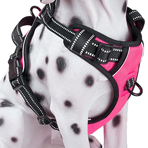 PoyPet No Pull Dog Harness, Reflective Comfortable Vest Harness with Front & Back 2 Leash Attachments and Easy Control Handle Adjustable Soft Padded Pet Vest for Small to Large Dogs (Pink,M)