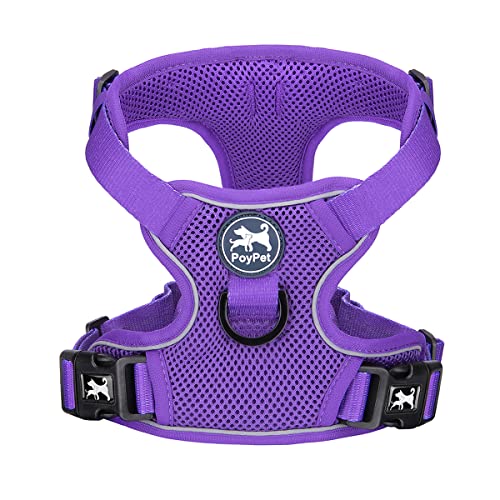 PoyPet Reflective Soft Breathable Mesh Dog Harness No Choke Double Padded Vest Adjustable(Purple,M)