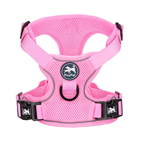 PoyPet Reflective Soft Breathable Mesh Dog Harness No Choke Double Padded Vest Adjustable(Light Pink,XS)