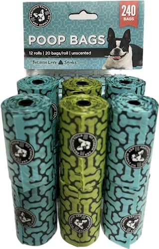 Precious Tails Poop Bags for Dogs, Leak & Tear resistant, Pet Friendly Dog Waste Bags with dog bones pattern Eco Freindly 240 Bags