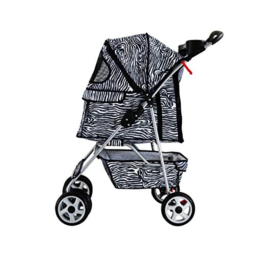 Premium Dog Stroller for Medium Dogs, Dog Pram Stroller Luxury Jogger Pet Stroller for Puppy, Senior Dog or Cat with Cozy Cushion and Large Storage Basket, Easy Foldable (Color : Zebra Print)