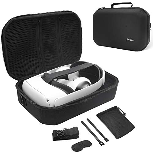 ProCase Hard Travel Case Compatible for Meta Oculus Quest 2 VR Gaming Headset, Shockproof Carrying Bag with Shoulder Strap for Controllers Accessories Storage, Also Fits Elite Strap -Black