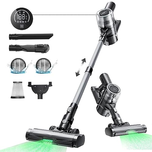 Proscenic P12 Cordless Vacuum Cleaner, Vertect Light, Anti-Tangle Brush, Stick Vacuum with Touch Display, 33Kpa/120AW Cordless Vacuum, Max 60mins Runtime, Deep Clean for Pet Hair, Hard Floor & Carpets