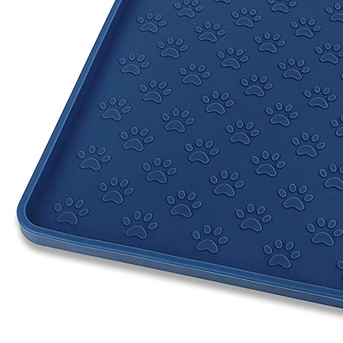 Ptlom Silicone Pet Placemat for Dog and Cat, Waterproof Non-Slip Pet Feeding Bowl Mats for Food and Water, Small Medium Large Tray Mat Prevent Residues from Spilling to Floor, Navy Blue, 18" 12"