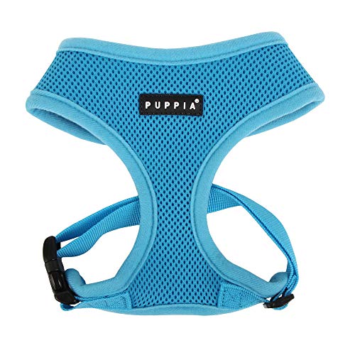 Puppia Soft Dog Harness No Choke Over-The-Head Triple Layered Breathable Mesh Adjustable Chest Belt and Quick-Release Buckle, Sky Blue, Small