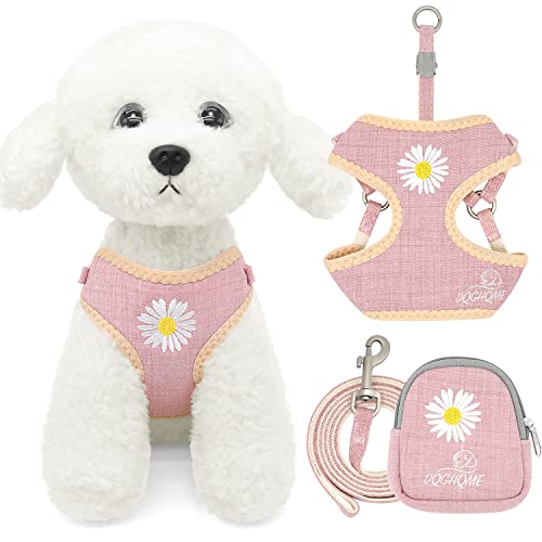 Puppy,XS/XXS Dog Harness Pink Girl Dog Harness for Extra Small Dogs Step in Dog Harness and Lessh Set Soft Breathable Mesh Vest Harness Recommend for Chihuahua,Yorkie,Shih Tzu,Toy Poodle,Rabbit...