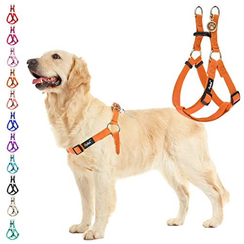 PUPTECK No Pull Dog Harness Soft Adjustable Basic Nylon Step in Puppy Vest Outdoor Walking with ID Tag Medium Orange