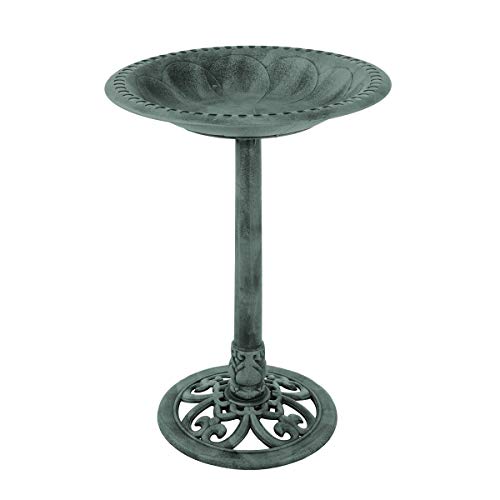 Pure Garden 50-LG1072 Green Resin Bird Bath with Antique Design-Patina