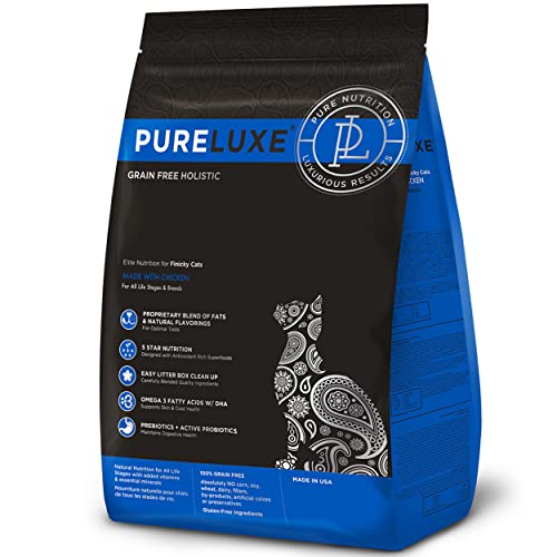 PURELUXE Grain and Gluten Free Cat Food, Finicky Cat Elite Nutrition, Chicken, Chickpeas, and Salmon, for All Life Stages and Breeds, Made in The USA, 3.3lbs