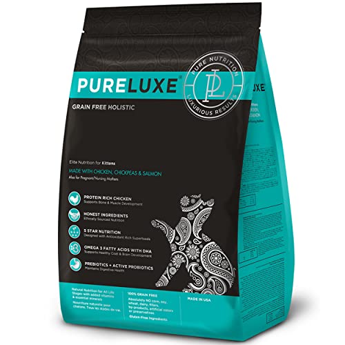 PURELUXE Grain and Gluten Free Cat Food, Kitten Elite Nutrition, Chicken, Chickpeas, and Salmon, for Kittens, Pregnant or Nursing Mothers, All Life Stages, Made in The USA, 3.3lbs