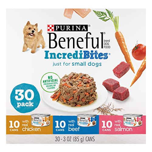 Purina Beneful Small Breed Wet Dog Food Variety Pack, IncrediBites With Real Beef, Chicken or Salmon - (30) 3 Oz. Cans