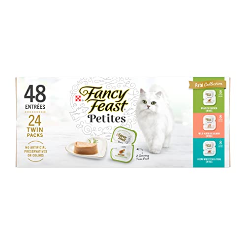 Purina Fancy Feast Gourmet Wet Cat Food Variety Pack, Petites Pate Collection, break-apart tubs, 48 servings - (24) 2.8 oz. Tubs
