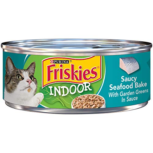 Purina Friskies Indoor Wet Cat Food, Indoor Meaty Bits Saucy Seafood Bake in Sauce - (24) 5.5 oz. Cans