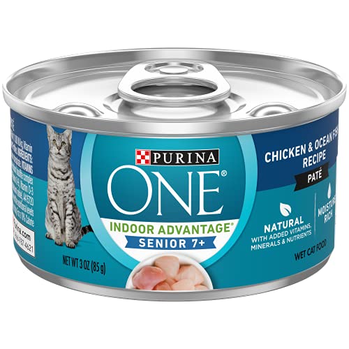 Purina ONE Grain Free, Natural Senior Pate Wet Cat Food, Vibrant Maturity 7+ Chicken & Ocean Whitefish Recipe - (24) 3 oz. Pull-Top Cans