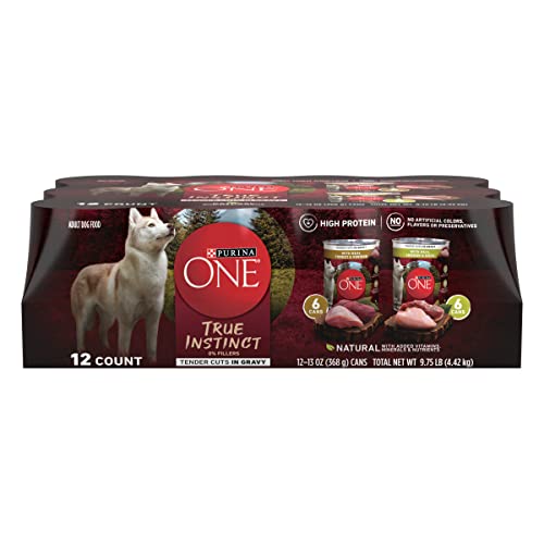 Purina ONE True Instinct Tender Cuts in Gravy With Real Turkey and Venison, and With Real Chicken and Duck High Protein Wet Dog Food Variety Pack - (12) 13 oz. Cans