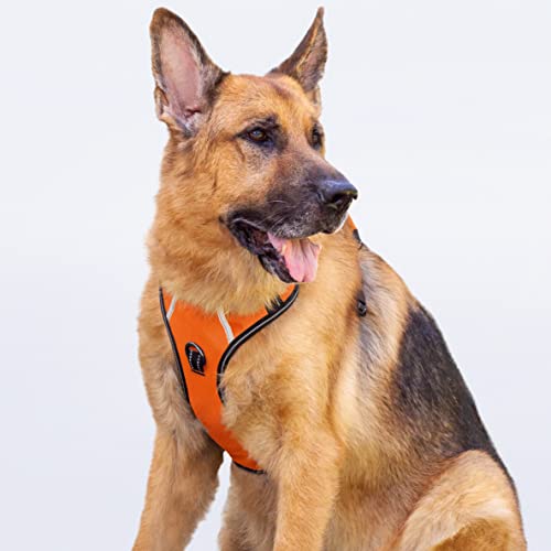 Puwihoe No Pull Dog Harness, Reflective Walking Dog Harness with Easy Control Handle and Front & Back Clips,Adjustable Breathable Soft Padded Dog Vest Harness for German Shepherd Dog,Orange,XL