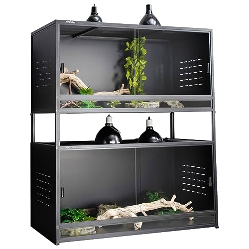 PVC Reptile Enclosure 48" x 24" x 24"Reptile Terrarium 120 Gallon Large Tank for Bearded Dragon Lizard Snake, Wide Breeding Lounge Vivarium Area with Sliding Doors Lock (2pcs-Black Panels)