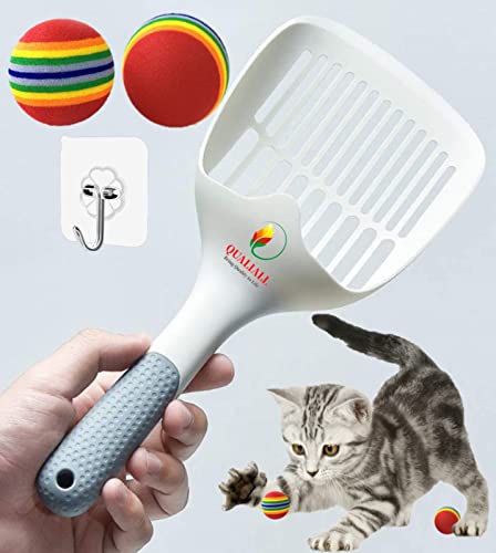 QUALIALL Cat Kitty Litter Box Poop Pooper Scoop Scooper for Cat Litter Box with Holder Large Light Fast Comfortable Sturdy Durable 1+2+1pcs White