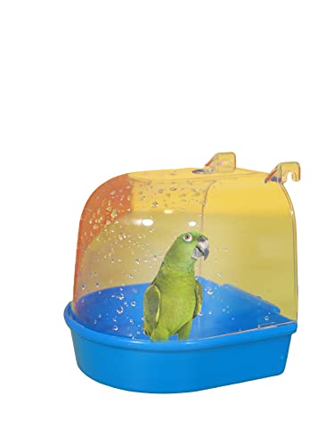 QWINEE Bird Bath Parrot Bathtub Hanging Bathtub Caged Bath Box for African Grey, Parakeets, Amazon Parrots, Canary and Other Small Birds Blue One-Size