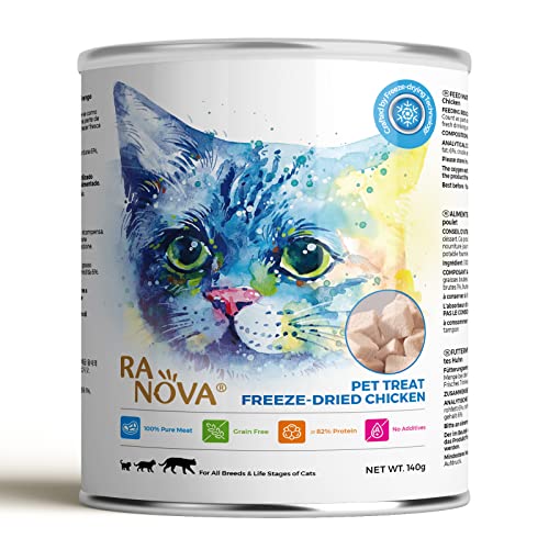 RA NOVA Freeze Dried Cat Treats - 100% Chicken Breast Grain Free Raw - Natural Balance Limited Ingredient High Protein Cat Snacks 140g/4.94oz - Picky Eater Challenger