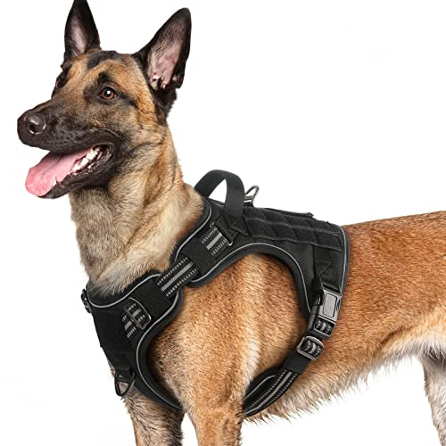 rabbitgoo Tactical Dog Harness for Large Dogs, No-Pull Military Service Vest with Reflective Strips and Easy Control Handle for Running, Training, and Walking - Adjustable and Comfortable (Black L)