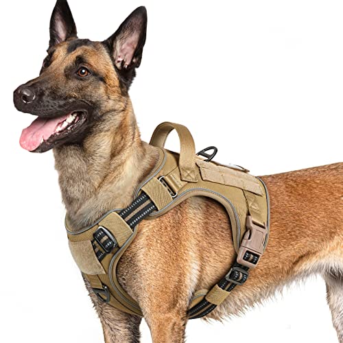 rabbitgoo Tactical Dog Harness for Large Dogs, No-Pull Military Service Vest with Reflective Strips and Easy Control Handle for Running, Training, and Walking - Adjustable and Comfortable (Brown L)