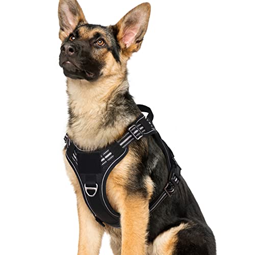 rabbitgoo Tactical Dog Harness for Large Dogs, No-Pull Military Service Vest with Reflective Strips and Easy Control Handle for Running, Training, and Walking - Adjustable and Comfortable (Black XL)