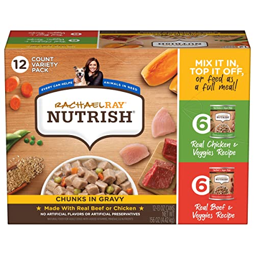 Rachael Ray Nutrish Chunks in Gravy Wet Dog Food Variety Pack, 13 Ounce (Pack of 12)