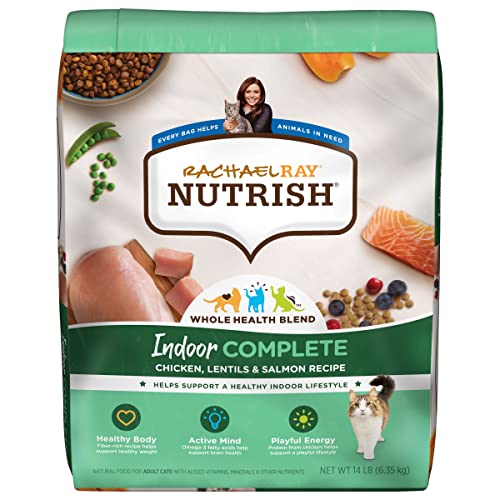 Rachael Ray Nutrish Indoor Complete Premium Natural Dry Cat Food, Chicken with Lentils & Salmon Recipe, 14 Pounds (Packaging May Vary)