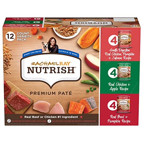 Rachael Ray Nutrish Premium Pate Wet Dog Food, Beef, Chicken, and Gentle Digestion Variety Pack, 13 Ounce Can (Pack of 12)