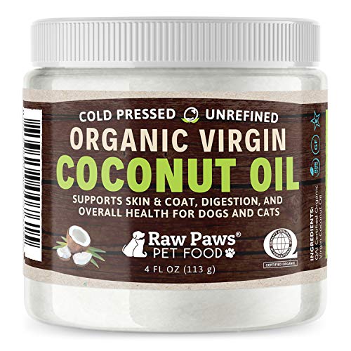 Raw Paws Organic Virgin Coconut Oil for Dogs & Cats, 4-oz - Supports Immune System, Digestion, Oral Health, Thyroid - All Natural Allergy Relief for Dogs, Hairball Relief