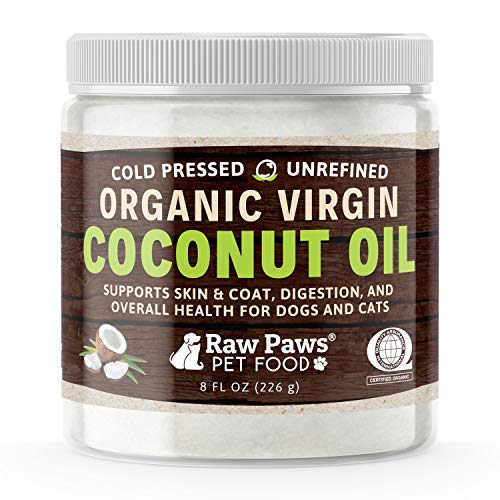 Raw Paws Organic Virgin Coconut Oil for Dogs & Cats, 8-oz - Supports Immune System, Digestion, Oral Health, Thyroid - All Natural Allergy Relief for Dogs, Hairball Relief