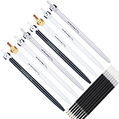 RECHENG 12-Pack Premium refillable&retractable cute dog gel pens,Fine Point 0.5mm black ink,12 pcs of fun pens