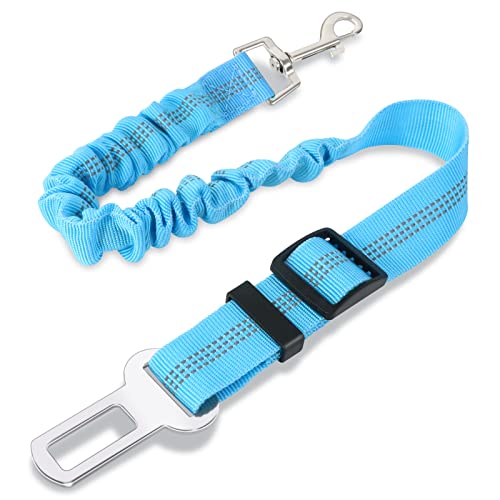 Redamancy 1Pack Seat Belt for Dogs with Elastic Bungee Buffer, Adjustable Safety Dog Car Harness, 360 Degree Swivel Attach Won't Twist, Dog seat Belts for Large Dogs, Medium, & Small (Blue)