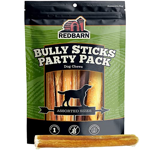 Redbarn All Natural 5-8” Bully Sticks for Small & Large Dogs - Healthy Long Lasting Chews Variety Party Pack - 100% Beef Single Ingredient Low Odor Rawhide Free Dental Treats Made in USA - 8 oz Bag