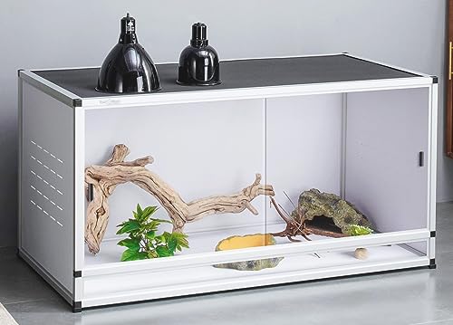 Reptile Enclosure Bearded Dragon Tank 44 Gallon Reptile Tank Snake Enclosure Terrarium for Lizard Snake, 40*16*16 Reptile Terrarium Wide Breeding Lounge Vivarium Area with Sliding Doors Lock Black PVC