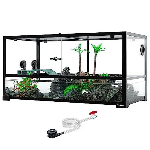 REPTIZOO 50 Gallon Large Turtle Tank Aquarium, 36"×18"×18" Tortoise Habitat Water-Land Ecological Turtle Tank with Drainage System Aquatic Turtle Tank Aquarium, Terrarium for Tree Frogs, Salamanders