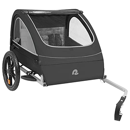 Retrospec Rover Kids Bicycle Trailer - Single & Double Passenger Children’s Foldable/Collapsible Tow Behind Bike Trailer with 16" Wheels, Safety Reflectors & Rear Storage Compartment - Black