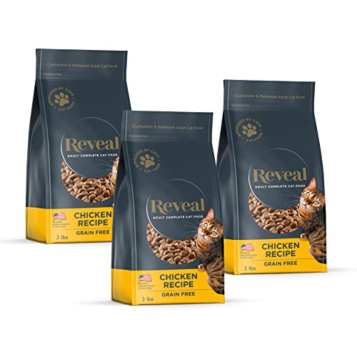 Reveal Natural Dry Cat Food, 9 Pounds, Complete and Balanced Food for Cats, Grain Free, Chicken Recipe, 3 x 3lb Bag