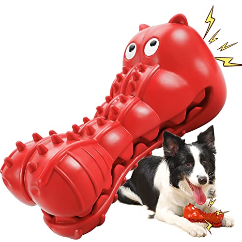 Rmolitty Squeaky Dog Toys for Aggressive Chewers, Tough Indestructible Durable Chew Toys for Large Medium Breed Dog with Non-Toxic Natural Rubber (Hippo-red)