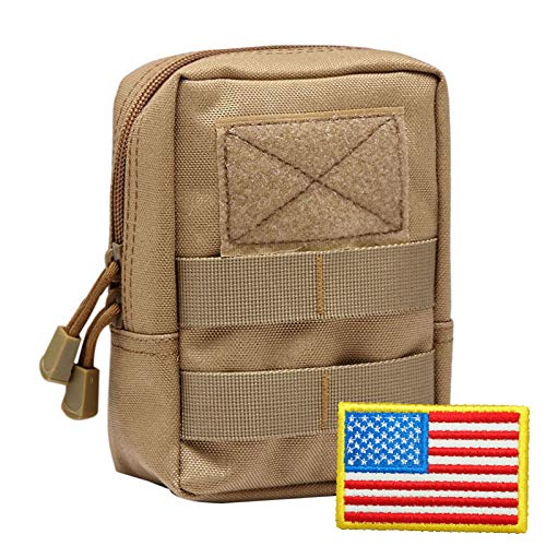 RubRab Molle Tactical Pouch for Belts Vests Backpacks Utility Gear Accessories Attachments Pocket Bag Outdoor Hiking Climbing Pack with Free USA Flag Patch (Regular, Brown Bag)