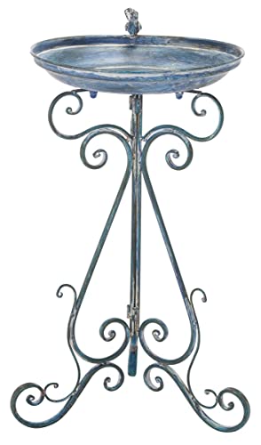 Safavieh Outdoor Collection Ashlan Antique Victorian Scroll Iron Garden Patio Backyard Charming Bird Bath PAT5024C, Mossy Blue