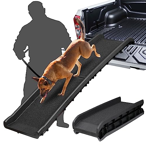 Saicool Pet Ramp,61 Inches Folding Portable Sturdy Lightweight Dog Stairs Cat Ramp with Increased Nonslip Surface,Collapsible Pet Ladder Help Your Senior Dog Easy Get in & Out of Cars,Trucks,SUVs