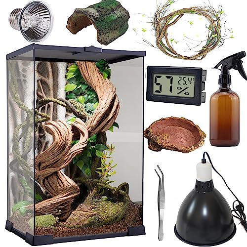 SARUFO Reptile Terrarium (9Pieces) 8 * 8 * 12 Amphibian Vertical Habitat Tank Starter Kit, Suitable for Small Reptiles Such as Geckos, Snakes, Lizards, Turtles, Chameleons, Serpents(8 * 8 * 12 inchs)