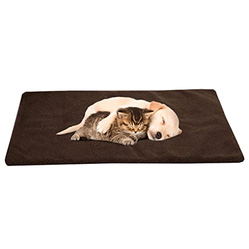 Self-Warming Cat Bed – 36x24 Thermal Pet Mat, Bed Liner, or Self-Warming Crate Pad with Soft Sherpa Top for Dogs, Cats, Pets by PETMAKER (Brown)